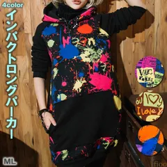 グラフィックパーカー 肉厚上質生地 ロングパーカーワンピース ブラックフェイス