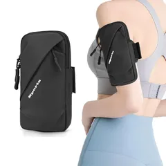 サムコス ランニングアームバンド スマホケース 電話アームバンドアームポーチ スマホ腕ポーチ 携帯ホルダー 多機能アームバッグ 小物収納 スマホポーチ 防水 通気性 軽量 耐摩耗性素材 男女兼用 (ブラック) 0