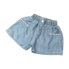 ☆ Eタイプ ☆ 120CM ☆ デニムショートパンツ キッズ jx02dk02 デニムショートパンツスカート パンツ ショートパンツ 短パン 子供服 こども服 子ども服 子供 女の子 ボトムス プリーツ 花 ポケット付き 通園 通学 お出かけ 外出