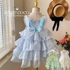 子供ドレス ワンピース チュニック 羽根つき 天使 ノースリーブ ピアノ発表会 ブルー 子どもドレス 子供服 ベビー ドレス ベビー服 チュールドレス キッズ オシャレ かわいい 小学生 撮影 90 100 110 120 130 140 プリンセスドレス
