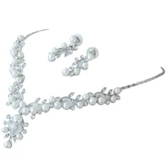 パール ネックレス ネックレスセット ウエディング ピアス ブライダル パールネックレス クリスタル アクセサリー ブライダルアクセサリー シルバー [B277]