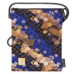 【迅速発送】千糸繍院 西陣織 金襴 ポシェット／サコッシュ／御朱印帳ショルダーバッグ（裏地付き） 青藍扇桜