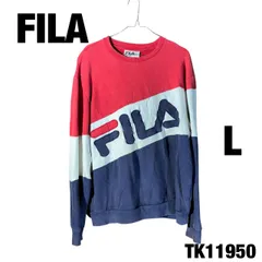 FILA スウェット L ロゴ プリント レッド ネイビー プルオーバー 丸首 トレーナー 秋冬 古着 TK11950
