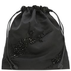 プラダ PRADA ショルダーバッグ ビジュー スモール ナイロン ビーズ ブラック シルバー金具 黒 巾着 【中古】