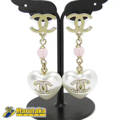 【シャネル】ピアス ハート 揺れる フェイクパール ラインストーン ゴールド ココマーク A21B ぶら下がり 中古 CHANEL 24k120-2 送料無料 Dangling earrings Heart Pearl Rhinestone Coco Mark