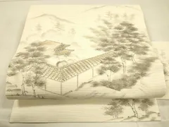 平和屋着物＊夏物　九寸名古屋帯　手描き　風景文　正絹　逸品　DAAT7206cm