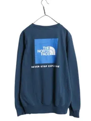 【お得なクーポン配布中!】 ノースフェイス 両面 プリント スウェット メンズ М / 古着 アウトドア トレーナー クルーネック 裏起毛  ボックスロゴ バックプリント 青