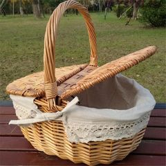 ピクニックバスケット 蓋付き レース 籐 かご バスケット かわいい