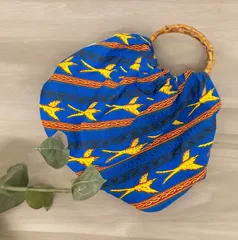 アフリカ布バンブー持ち手トートバッグ鳥柄