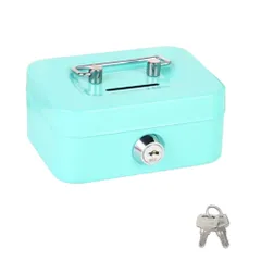 Asdays 金庫 小型 キャビネット 鍵付き 家庭用 貯金箱 小銭 手提げ金庫 ミニ 収納BOX 11.5×8.5×5.8cm (ライトグリーン) [ライトグリーン]