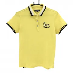 【超美品】23区ゴルフ 半袖ポロシャツ イエロー 襟・袖口ライン ロゴ刺しゅう レディース II ゴルフウェア 23区