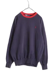 【お得なクーポン配布中!】 90s ポロ ラルフローレ ワンポイント スウェット メンズ M 古着 90年代 オールド 裏起毛 ヘビーウェイト リンガー 2トーン トレーナー 紺