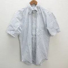s■チャップス/CHAPS ストライプ柄 半袖ボタウンダウンシャツ【XL程度】白 紺/MENS/71【中古】