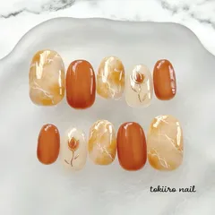 【現品】【TN-028】一輪の花が輝く大人可愛い大理石ネイル