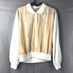 アーノルドパーマー Arnold Palmer ポロシャツ 長袖 ストライプ ロゴポケット 白 オレンジ系 Lサイズ 891928