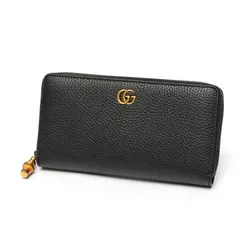 グッチ / GUCCI　バンブー付き ジップアラウンドウォレット / ラウンドファスナー　739499　レザー　ブラック 【未使用】 商品番号 70236