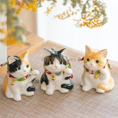 3点セット 薬師窯 うちの招き猫(みけ･とら･ぶち子猫)  置物 陶器 貯金箱 縁起物 雑貨 インテリア ギフト プレゼント かわいい おしゃれ 新築祝い 結婚祝い お祝い 母の日 父の日 敬老の日 記念品7901