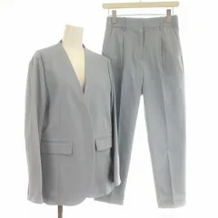 スピック&スパン Spick&Span リネン混 スーツ セットアップ ノーカラージャケット 背抜き パンツ 36 S 水色 ライトブルー /☆G