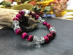 パワーストーン ブレスレット ピンクタイガーアイ&水晶 天然石 (シルバー) 8mm レディース  ●