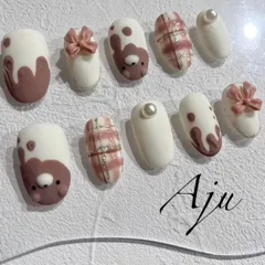 ネイルチップニュアンス苺ひょっこりくまさん3Dチョコ973