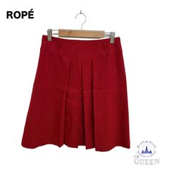 ☆美品☆ ROPE ロペ フレアスカート フロントプリーツ ひざ丈 フェミニン レディース レッド 日本製 v-99 送料無料