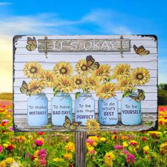 ブリキ看板 F007 黄色い花 花 フワラー 植物 カラフル レトロ プレート ガーデニング インテリア おしゃれ 玄関 庭 ウエルカムボード デザインプレート ブリキプレート 薄型 軽量 アンティーク カフェアクセント 装飾 おしゃれ イエロー