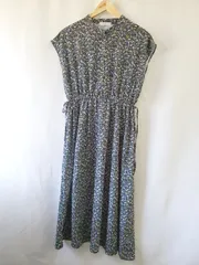 ◇ ⊂ any FAM 花柄 バンドカラー フレンチスリーブ ロング ワンピース サイズF ネイビー系 マルチ レディース E  【1507230006936】