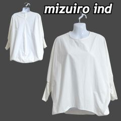 mizuiro ind ミズイロインド レディース コクーンクルーネックプルオーバー One バルーンスリーブ ドルマン 綿 コットン 日本製 ホワイト系 (C43)★