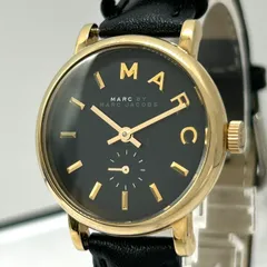 【美品／稼働品】マークバイマークジェイコブス レディース腕時計 MBM1273 ネイビー文字盤 ゴールドケース ブラックレザーベルト アナログ クオーツ スモールセコンド ラウンド クラシックデザイン 5ATM防水 エレガント クリーニング済 G5