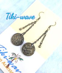 ハワイアンピアス  金古美カラーナチュラルシェル  サークルホヌ&チェーン A-254