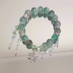 ハンドメイド　ゆらゆら琉璃ブレスレット　リーフ　グリーン