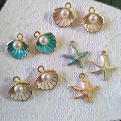 パール付きシェル・貝殻、ヒトデ チャーム 9個