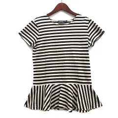 ポロ ラルフローレン POLO RALPH LAUREN ボーダー ペプラム Tシャツ 半袖 コットン ブラック オフホワイト S