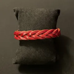 MADE IN ITALY製 IL BISONTE 編み込みレザーブレスレット レッド Fサイズ