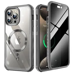 【耐衝撃・頑丈&プライバシー保護】 iPhone 15 Pro Max 用 ケース 両面強化ガラス 360°全面保護 [マグセーフ対応] 覗き見防止 [Magsafe リング内蔵・搭載] ワイヤレス充電対応 滑り止め 耐衝撃 米軍MIL規格取得 アイフォン 0