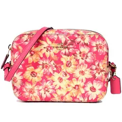 コーチ バッグ COACH コーティングキャンバス スムースレザー ヴィンテージ デイジー 花柄 フラワー フローラル スクリプト プリント ミニ カメラバッグ クロスボディ ショルダーバッグ ピンクマルチカラー coach3572