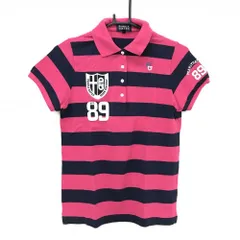 【美品】パーリーゲイツ 半袖ポロシャツ ピンク×ネイビー ボーダー ニコちゃん スマイル  レディース 1(M) ゴルフウェア PEARLY GATES