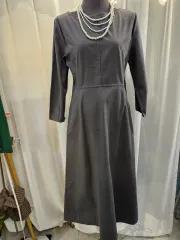 新品 ダークグレー ラウンドネック A ライン 7 スリーブレス ロング丈ワンピース 55 66 サイズ