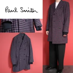 【極美品】Paul Smith 千鳥格子 紫 シルク混 袖リブ 襟ステッチコートのサムネイル