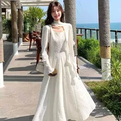 ワンピース レディース 2025 秋新作 フレンチ風 ジャカード 肌理感 ウエストマーク Aライン ロングワンピース 高級感 リゾート風 おしゃれ