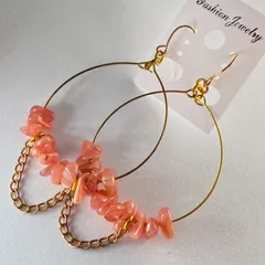 大きめフープピアス イヤリング変更可能 インカローズ 天然石 パワーストーン