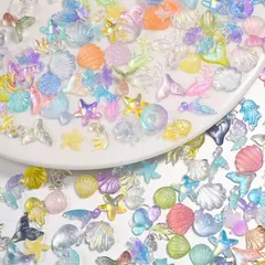 ネイルパーツ 海の生き物 約200個 3D 立体 可愛い ヒトデ イルカ クラゲ 人魚 貝殻 ネイルパーツ ストーン クリア オーロラ 夏 海 ジェルネイル パーツ ジュエリーパーツ レジン ハンドメイド デコパーツ (マルチカラー A) 0