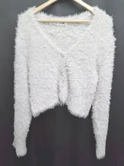 ◇ NICE CLAUP ナイスクラップ 長袖 シャギーニット　カーディガン サイズF グレー レディース P  【1407100038237】