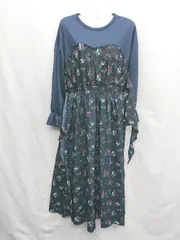 ◇ ⊇ w closet ダブルクローゼット コットン素材 長袖 マキシ ワンピース サイズM ネイビー レディース E  【1410100026395】