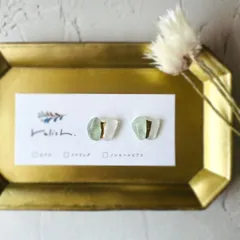 【再販】透き通る 天然石 フローライト 金継ぎ ピアス イヤリング ノンホールピアス