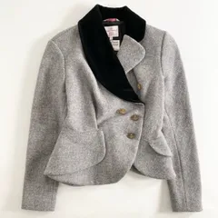 4j17 Vivienne Westwood RED LABEL ヴィヴィアン ウエストウッド レッドレーベル × Harris Tweed ハリスツイード アシンメトリー テーラードジャケット オーブボタン 2 グレー系 ブレザー 日本製のサムネイル