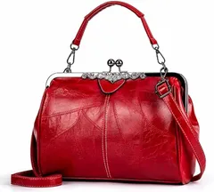 ZAZALAND(ザザランド) 母の日 がまぐち バッグ ショルダー 斜めがけ トート 3way 合皮 レトロ アンティーク調( レッド,  M)