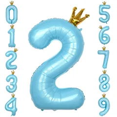 【新着商品】大きい 40インチ ナンバー2 バースデーバルーン 誕生日 王冠付き クラウン 風船 飾り付け 数字 結婚式 パーティー バルーン 記念日 ウェディング GRESATEK ブルー