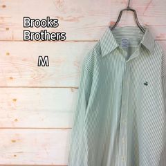 Brooks Brothers ブルックスブラザーズ 長袖ボタンダウンシャツ グリーン系 ストライプ メンズ Mサイズ