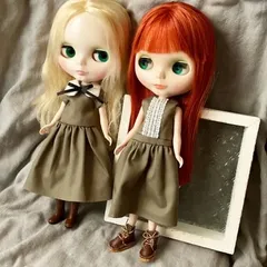 A04_22cmドール服 （Blythe）カーキワンピース2点セット ブライスアウトフィット